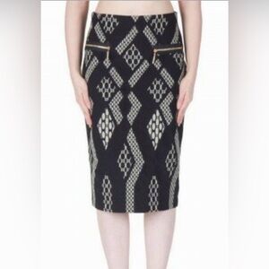 Joseph Ribkoff Black and Cream Geometric Pencil Skirt Size 6